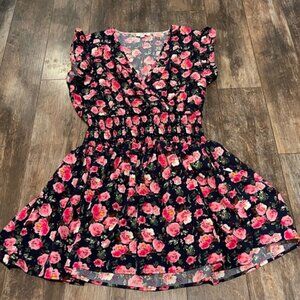 Black Dress with Pink Floral Pattern